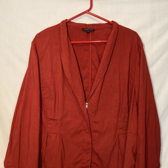 Eileen Fisher Stand Collar Burt Orange Zip Linen Jacket Size 2X - Picture 3 of 10
